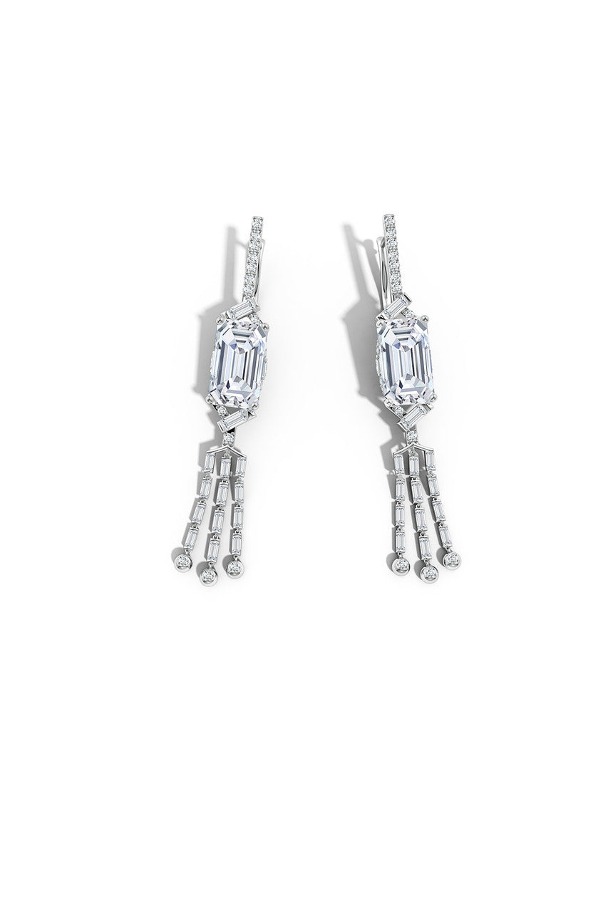 Buy Orient Express Lab-Grown 14K Gold Emerald Cut & Baguette Diamond Tassel Drop Earrings in 14K White Gold Online 14K White Gold