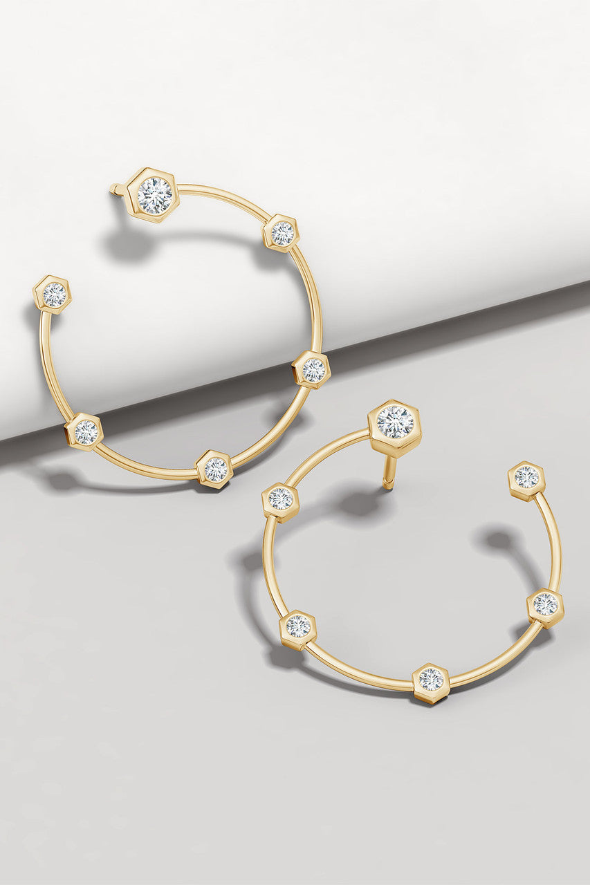 Buy Indochine 14k Small 6-Diamond Side-Facing Open Hoop Earrings in 14K Yellow Gold Online 14K Yellow Gold