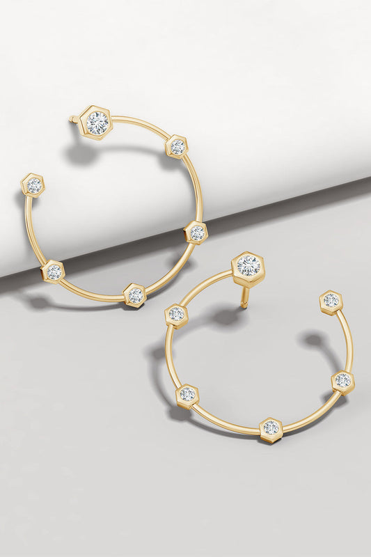 Buy Indochine 14k Small 6-Diamond Side-Facing Open Hoop Earrings in 14K Yellow Gold Online 14K Yellow Gold