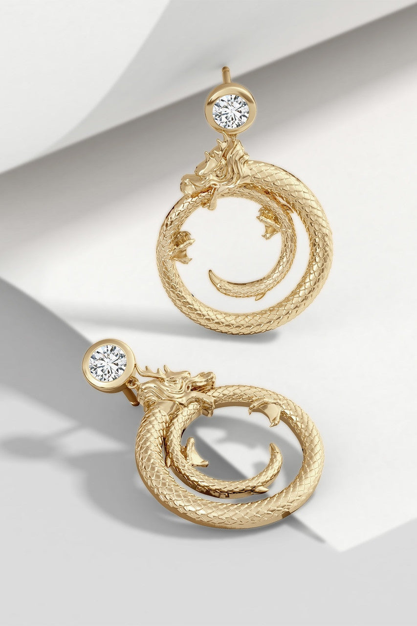Buy Dragon 14k Yellow Gold Ear Danglers With Diamond in Yellow Gold Online Yellow Gold