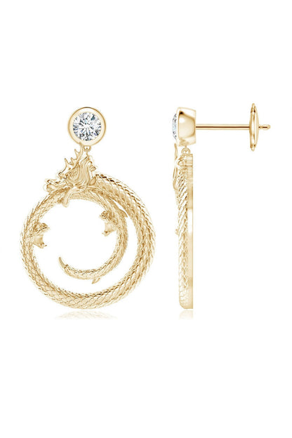 Buy Dragon 14k Yellow Gold Ear Danglers With Diamond in Yellow Gold Online Yellow Gold