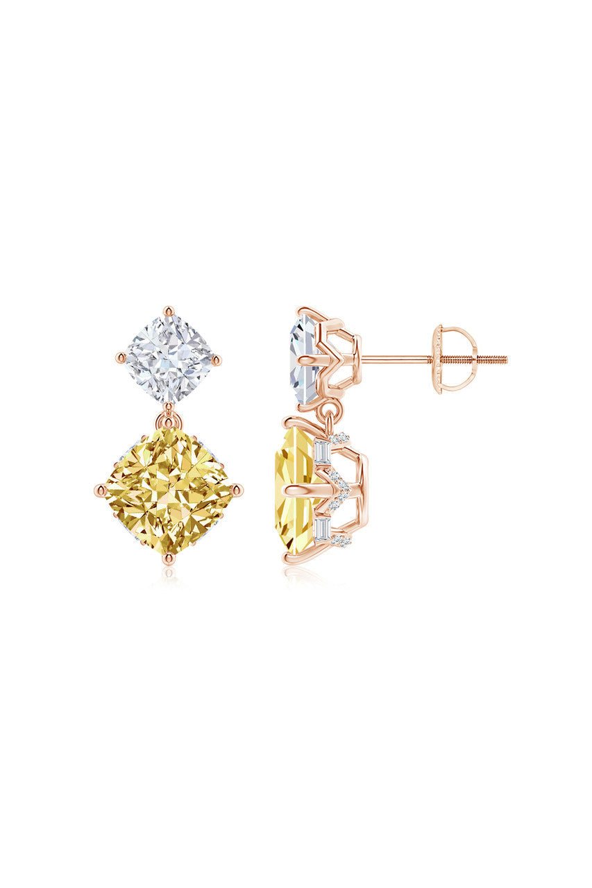 Buy Orient Express Lab-Grown 14K Gold with Yellow & White Diamond Two Stone Earrings in 14K Rose Gold Online 14K Rose Gold