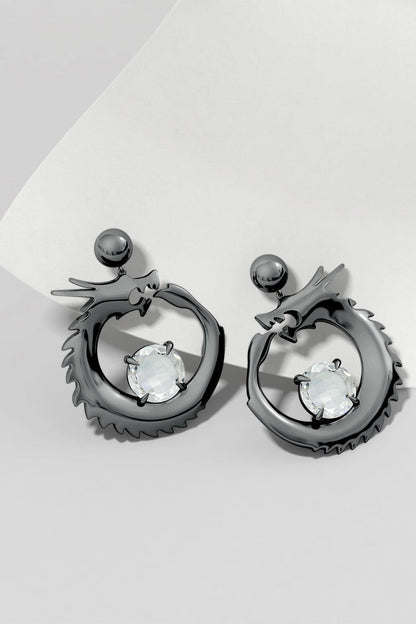 Buy Dragon Midnight Silver and White Topaz Dangler Earrings in Midnight Silver Online Midnight Silver