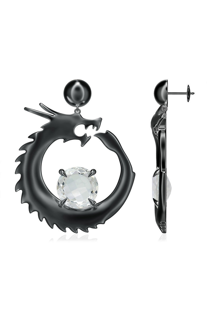 Buy Dragon Midnight Silver and White Topaz Dangler Earrings in Midnight Silver Online Midnight Silver