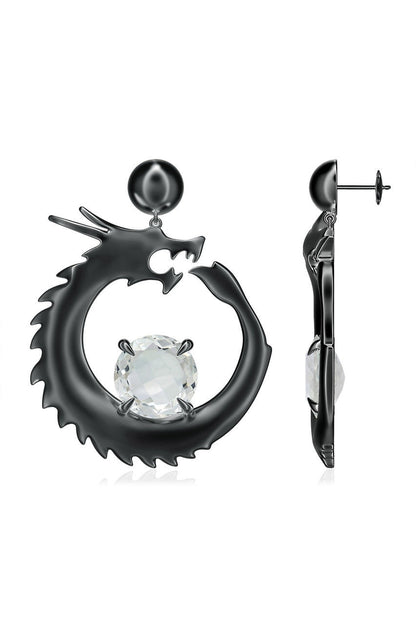 Buy Dragon Midnight Silver and White Topaz Dangler Earrings in Midnight Silver Online Midnight Silver