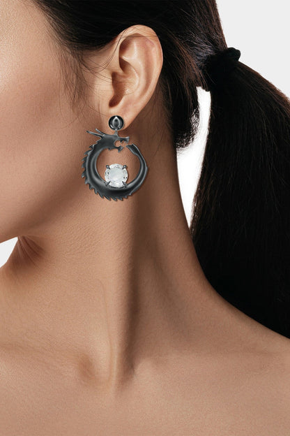 Buy Dragon Midnight Silver and White Topaz Dangler Earrings in Midnight Silver Online Midnight Silver