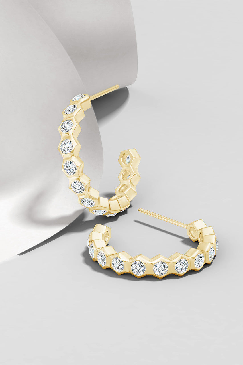 Buy Indochine 14k Small Stacked Hexagon Diamond J-Hoop Earrings in 14K Yellow Gold Online 14K Yellow Gold