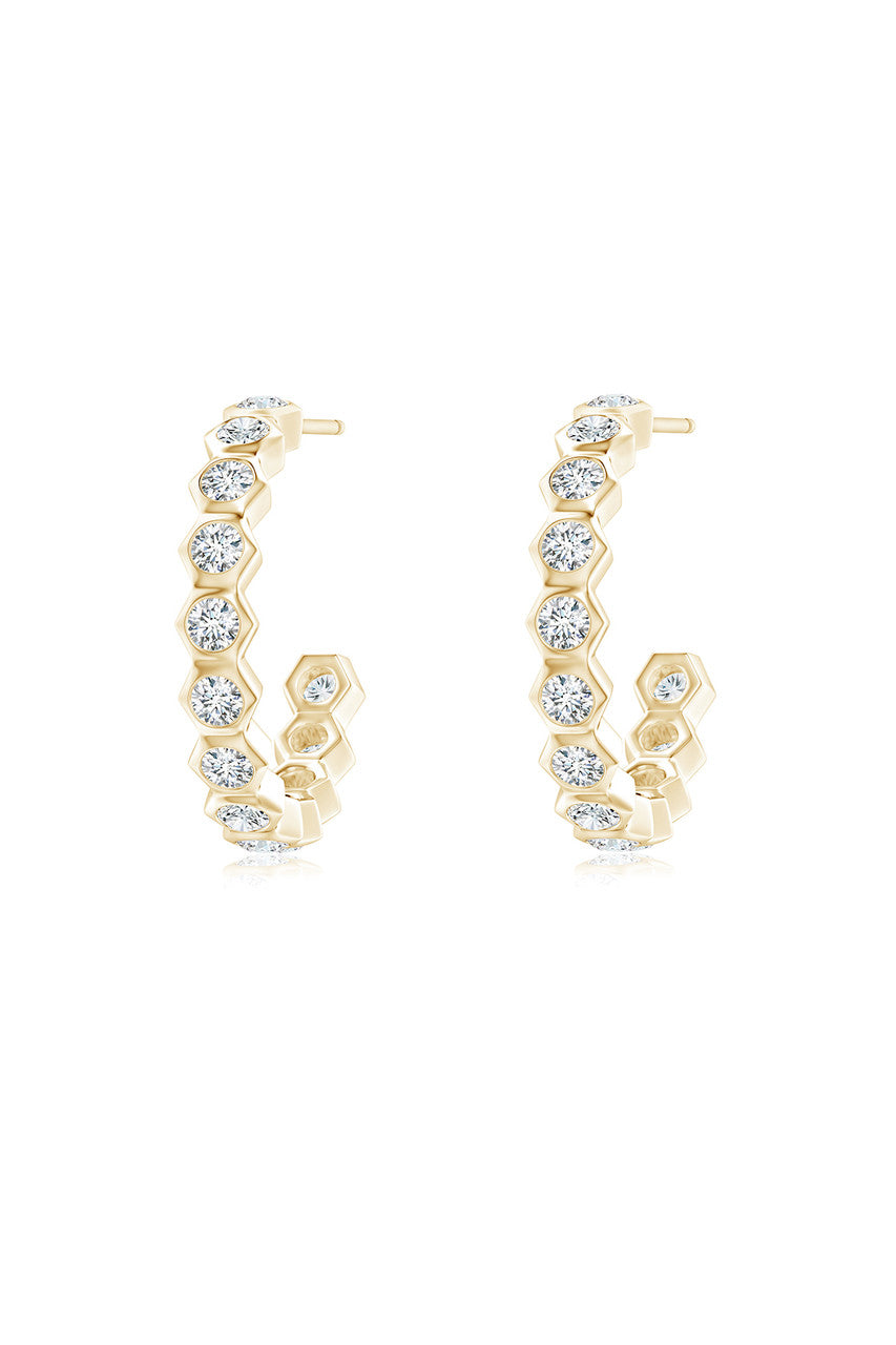 Buy Indochine 14k Small Stacked Hexagon Diamond J-Hoop Earrings in 14K Yellow Gold Online 14K Yellow Gold