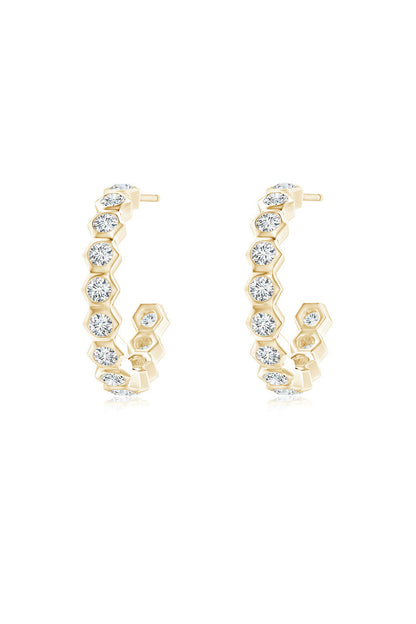Buy Indochine 14k Small Stacked Hexagon Diamond J-Hoop Earrings in 14K Yellow Gold Online 14K Yellow Gold