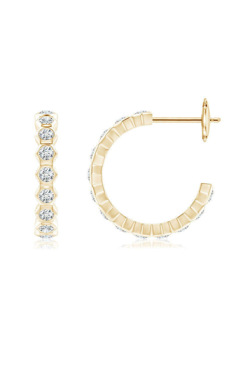 Buy Indochine 14k Small Stacked Hexagon Diamond J-Hoop Earrings in 14K Yellow Gold Online 14K Yellow Gold