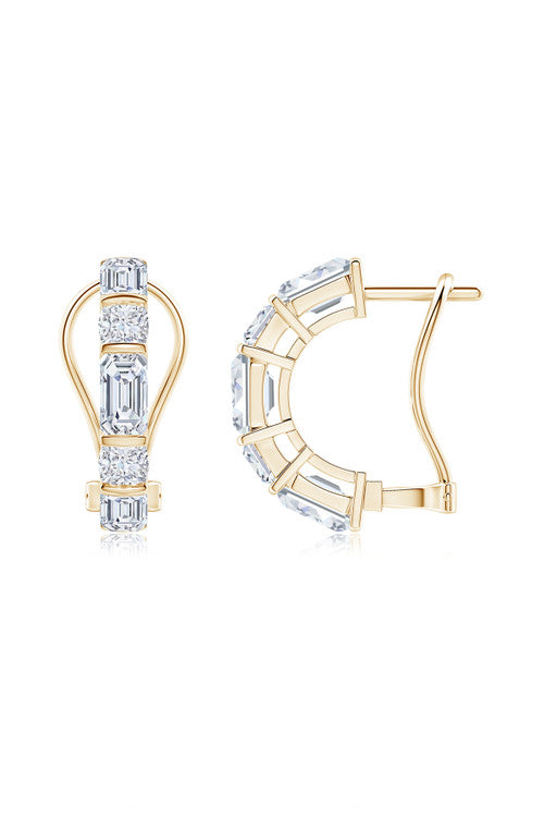Buy Orient Express Lab-Grown 14K Gold Emerald Cut & Cushion Diamond Half Hoop Earrings in 14K Yellow Gold Online 14K Yellow Gold