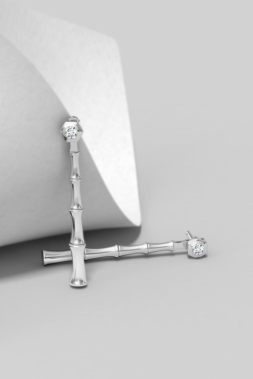 Buy Indochine Bamboo 14k Diamond Multi-Wear Linear Earrings in 14K White Gold Online 14K White Gold