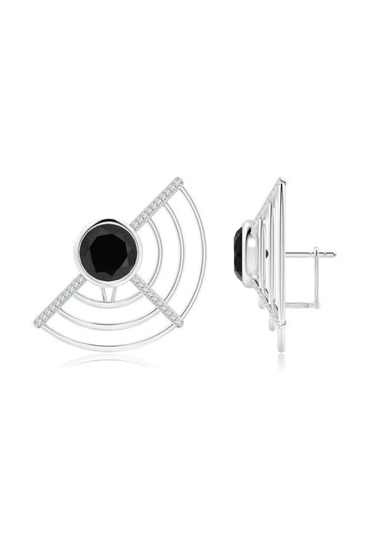 Buy Infinity Half Concentric Circle 14K Gold and Black Onyx Button Studs in 14K White Gold Online 14K White Gold