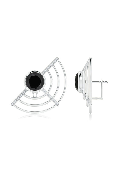 Buy Infinity Half Concentric Circle 14K Gold and Black Onyx Button Studs in 14K White Gold Online 14K White Gold