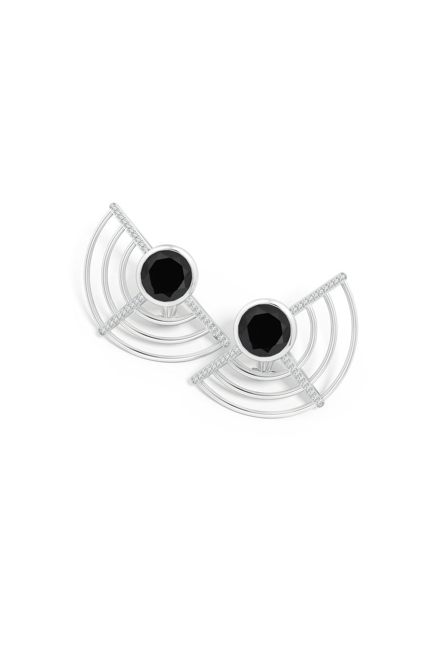 Buy Infinity Half Concentric Circle 14K Gold and Black Onyx Button Studs in 14K White Gold Online 14K White Gold