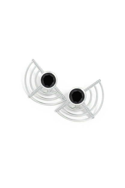 Buy Infinity Half Concentric Circle 14K Gold and Black Onyx Button Studs in 14K White Gold Online 14K White Gold
