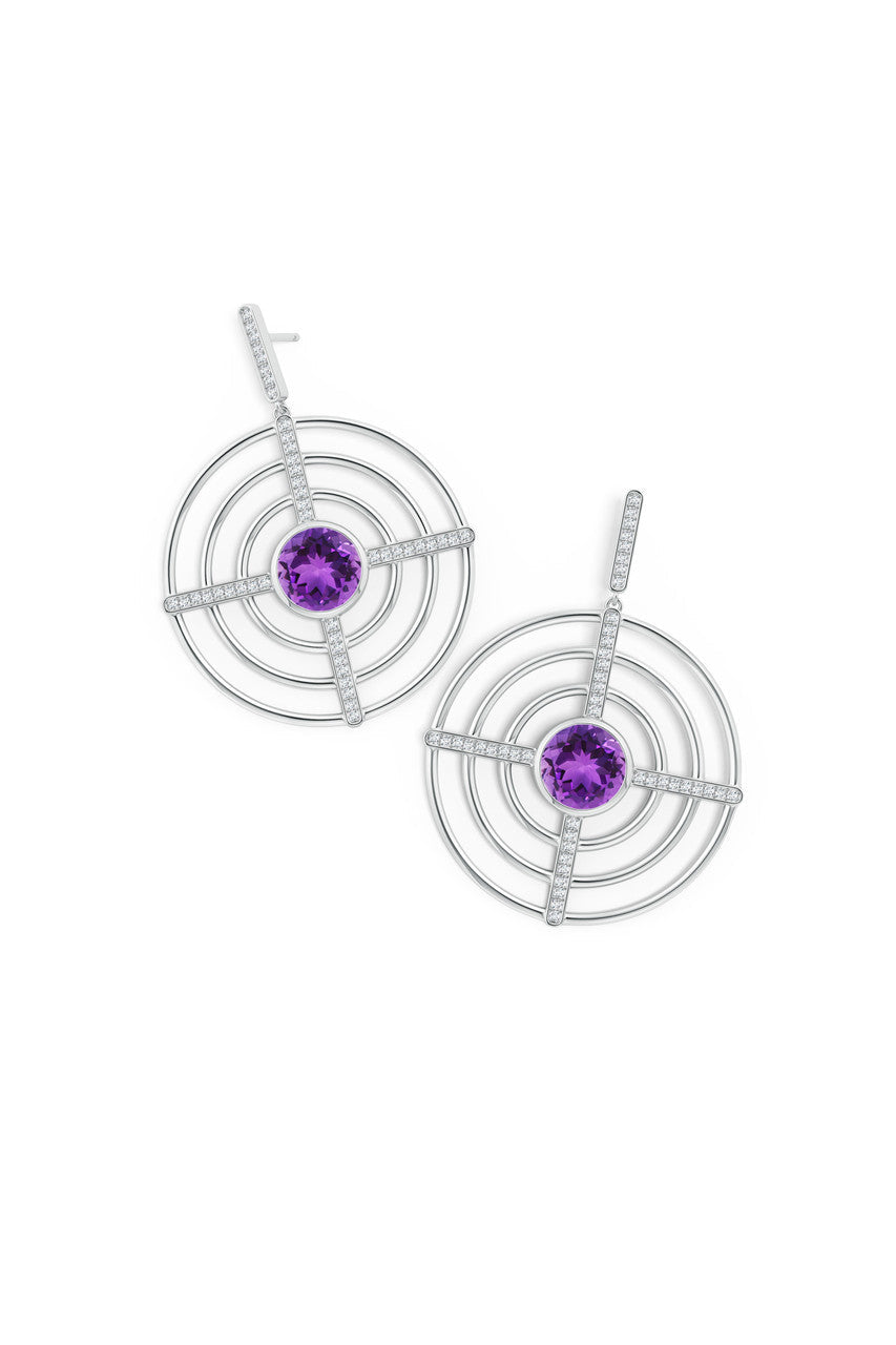 Buy Infinity Concentric Circle 14K Gold and Amethyst Earrings in 14K White Gold Online 14K White Gold