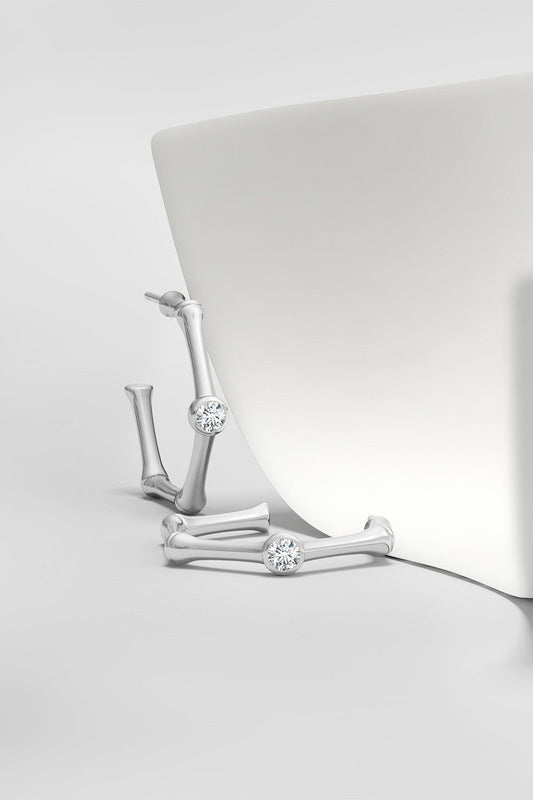 Buy Indochine 14k Bamboo Hexagon Diamond Center Hoop Earrings in 14K White Gold Online 14K White Gold
