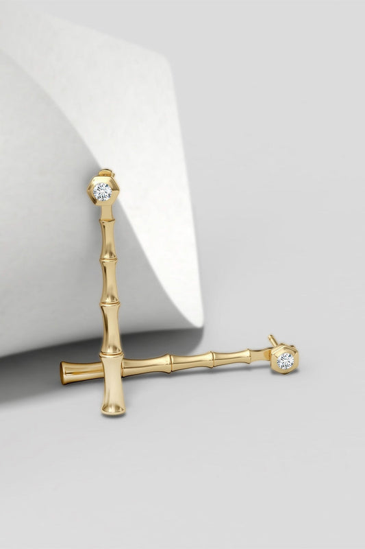 Buy Indochine Bamboo 14k Diamond Multi-Wear Linear Earrings in 14K Yellow Gold Online 14K Yellow Gold