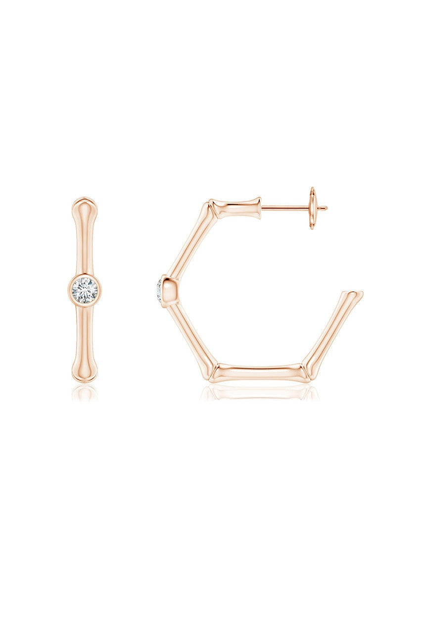 Buy Indochine 14k Bamboo Hexagon Diamond Center Hoop Earrings in 14K Rose Gold Online 14K Rose Gold