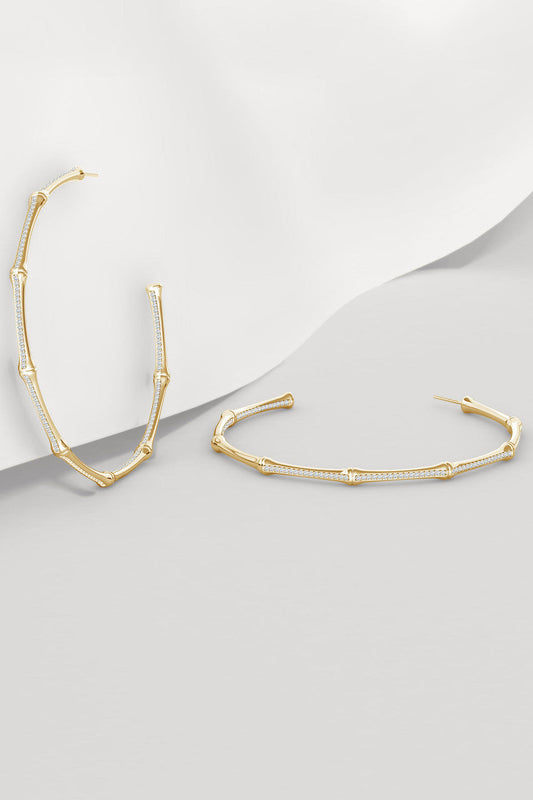 Buy Indochine 14k Pave Diamond 2.75 Inch Bamboo Hoops in 14K Yellow Gold Online 14K Yellow Gold