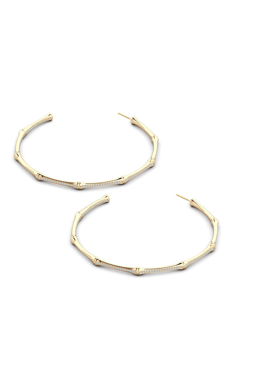 Buy Indochine 14k Pave Diamond 2.75 Inch Bamboo Hoops in 14K Yellow Gold Online 14K Yellow Gold