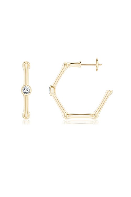 Buy Indochine 14k Bamboo Hexagon Diamond Center Hoop Earrings in 14K Yellow Gold Online 14K Yellow Gold