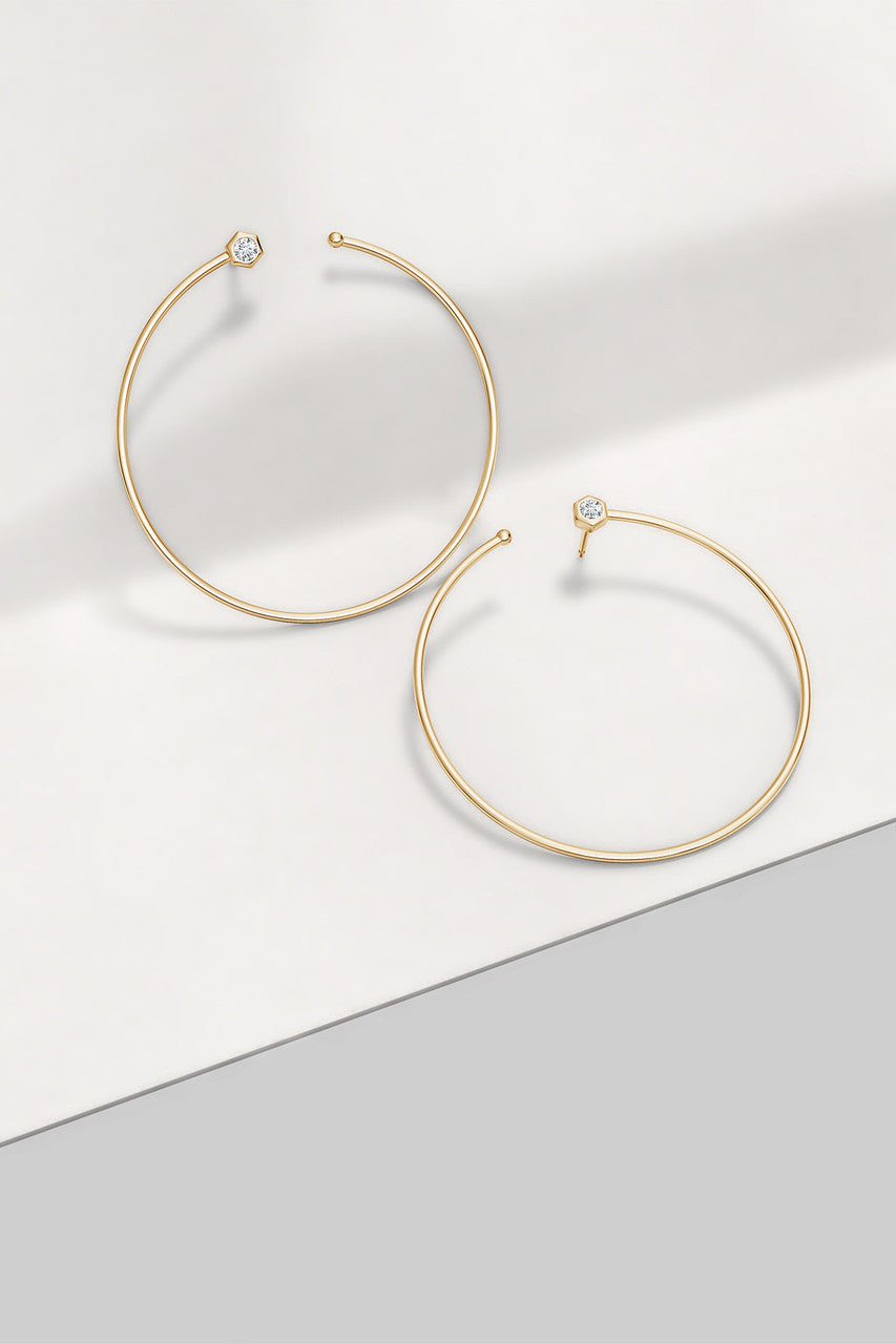Buy Indochine 14k Giant Diamond Side-Facing Open Hoop Earrings in 14K Yellow Gold Online 14K Yellow Gold
