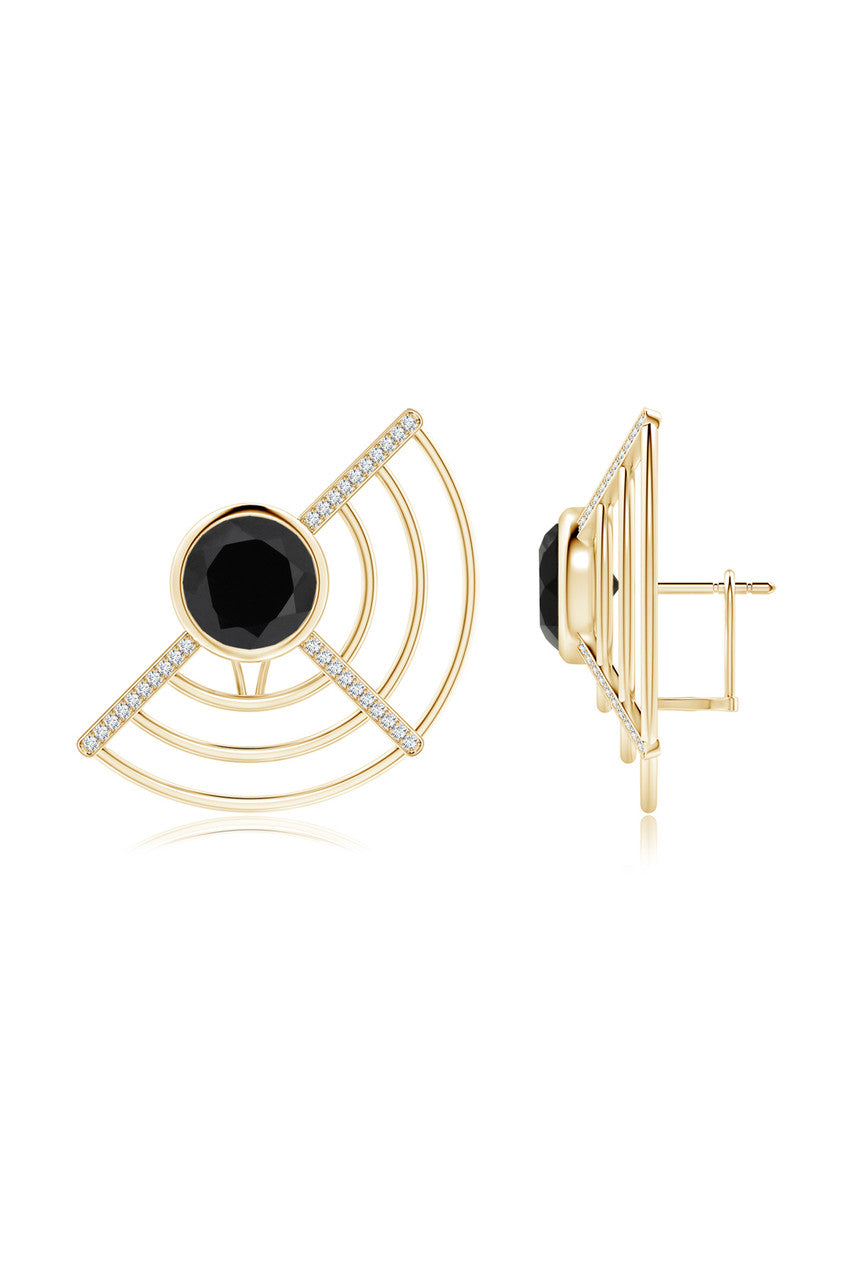Buy Infinity Half Concentric Circle 14K Gold and Black Onyx Button Studs in 14K Yellow Gold Online 14K Yellow Gold