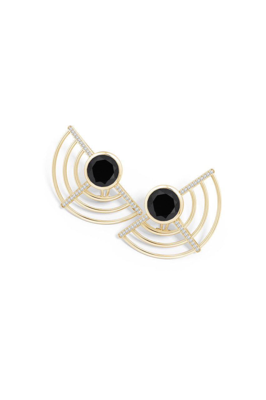 Buy Infinity Half Concentric Circle 14K Gold and Black Onyx Button Studs in 14K Yellow Gold Online 14K Yellow Gold