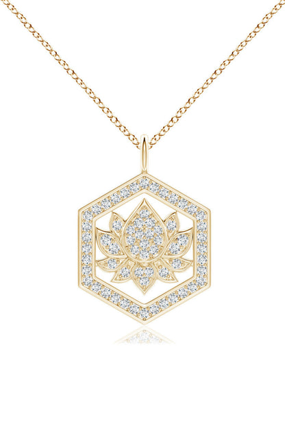 Buy Indochine Spirit 14k Hexagon Frame Lotus Pave Diamond Pendant Necklace in 14K Yellow Gold Online 14K Yellow Gold