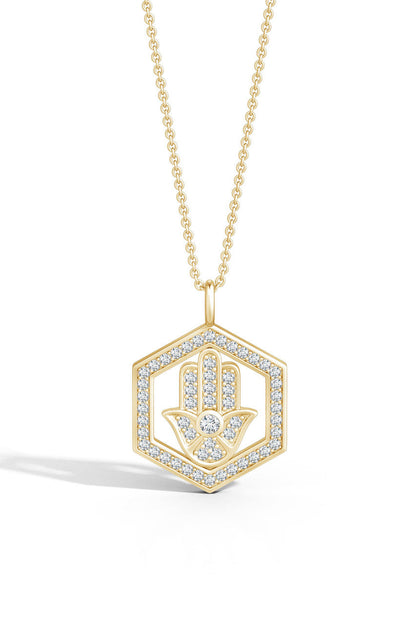 Buy Indochine Spirit 14k Hexagon Frame Hamsa Pave Diamond Pendant Necklace in 14K Yellow Gold Online 14K Yellow Gold