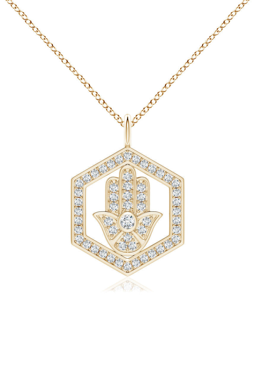 Buy Indochine Spirit 14k Hexagon Frame Hamsa Pave Diamond Pendant Necklace in 14K Yellow Gold Online 14K Yellow Gold