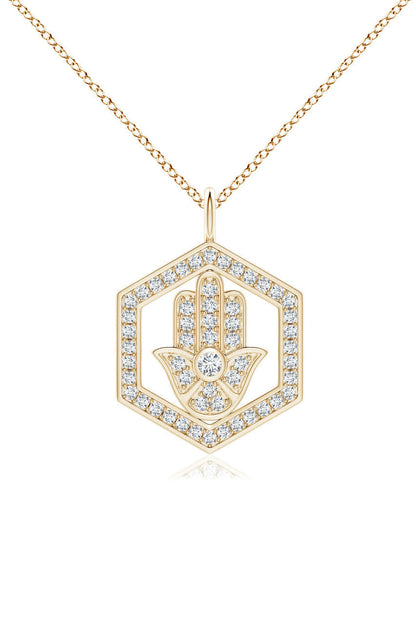 Buy Indochine Spirit 14k Hexagon Frame Hamsa Pave Diamond Pendant Necklace in 14K Yellow Gold Online 14K Yellow Gold