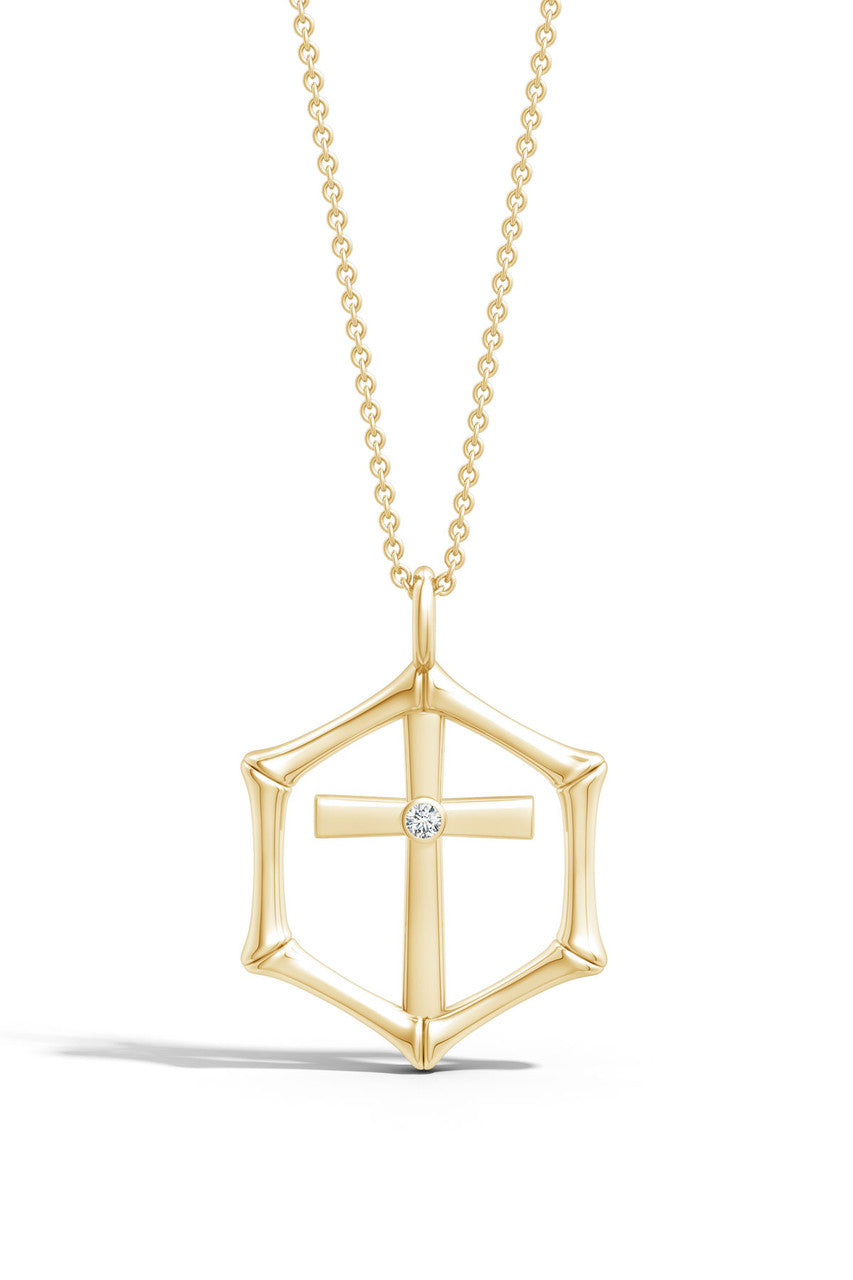 Buy Indochine Spirit 14k Bamboo Frame Cross Diamond Pendant Necklace in 14K Yellow Gold Online 14K Yellow Gold