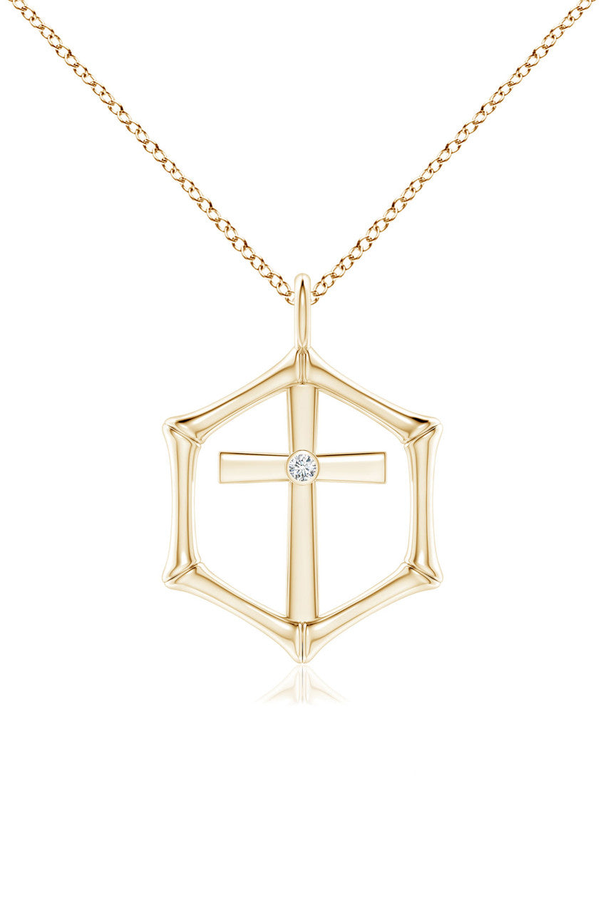 Buy Indochine Spirit 14k Bamboo Frame Cross Diamond Pendant Necklace in 14K Yellow Gold Online 14K Yellow Gold