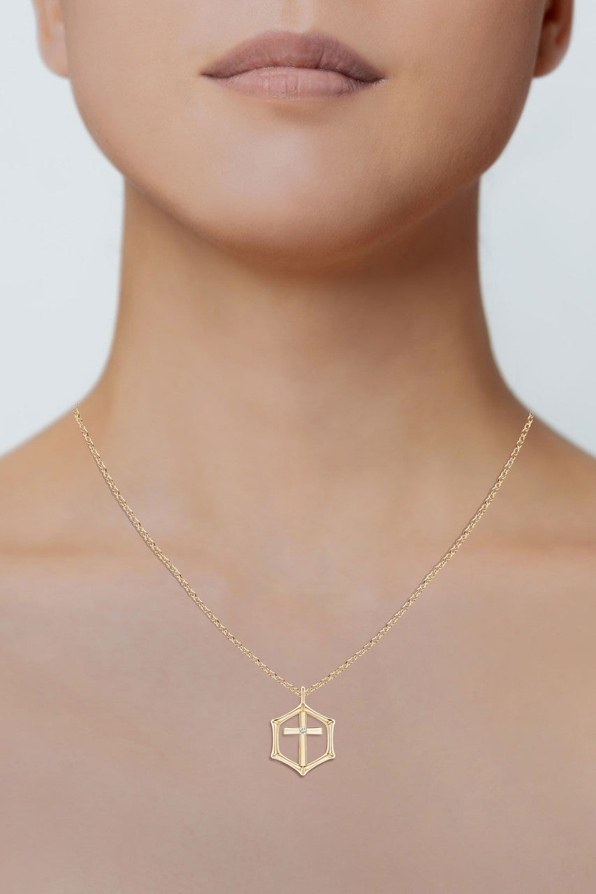 Buy Indochine Spirit 14k Bamboo Frame Cross Diamond Pendant Necklace in 14K Yellow Gold Online 14K Yellow Gold