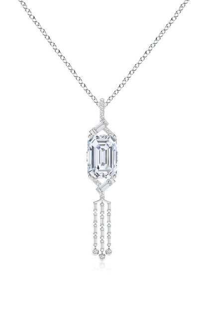 Buy Orient Express Lab-Grown 14K Gold Emerald Cut & Baguette Diamond Tassel Drop Pendant Necklace in 14K White Gold Online 14K White Gold