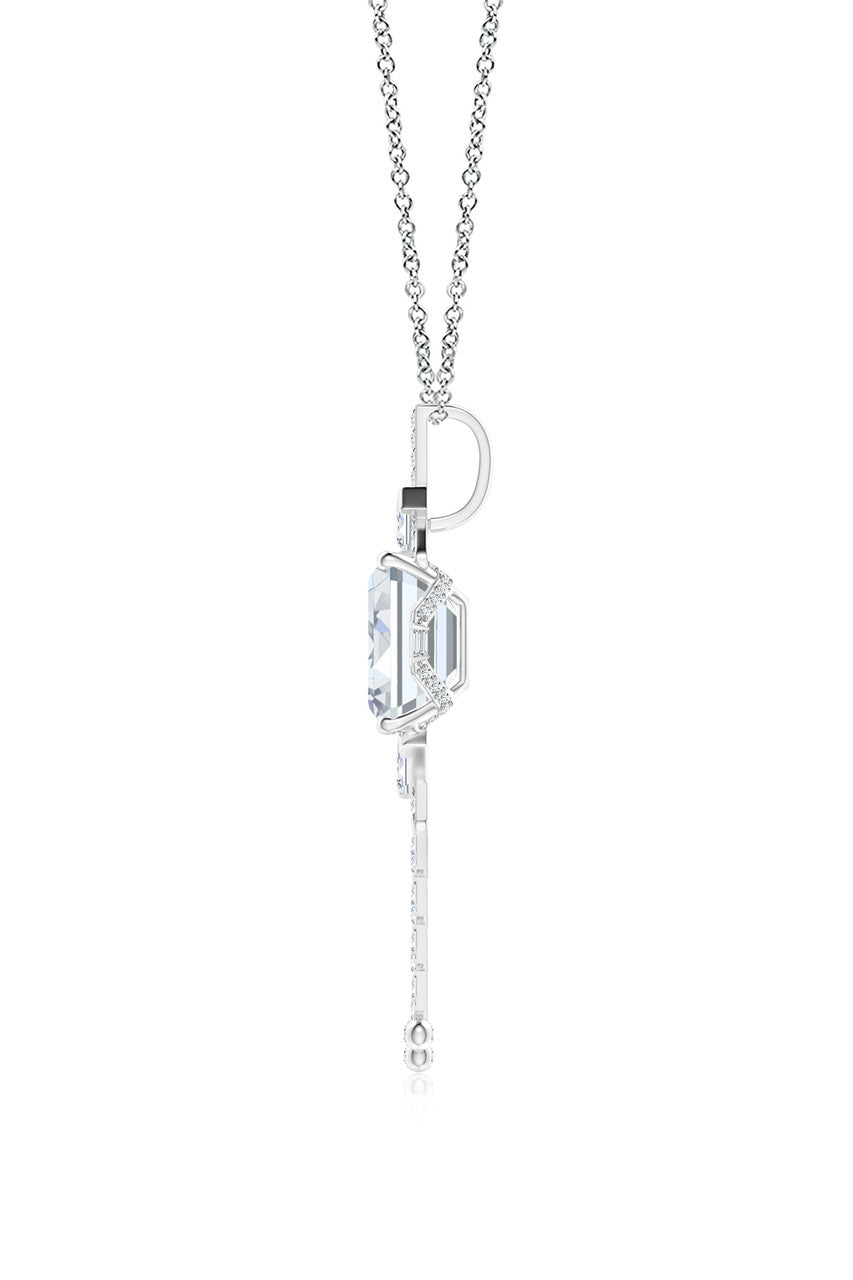 Buy Orient Express Lab-Grown 14K Gold Emerald Cut & Baguette Diamond Tassel Drop Pendant Necklace in 14K White Gold Online 14K White Gold