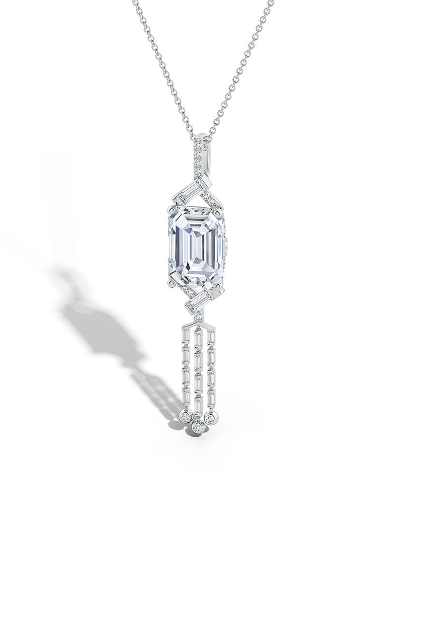 Buy Orient Express Lab-Grown 14K Gold Emerald Cut & Baguette Diamond Tassel Drop Pendant Necklace in 14K White Gold Online 14K White Gold
