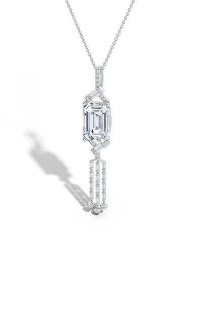 Buy Orient Express Lab-Grown 14K Gold Emerald Cut & Baguette Diamond Tassel Drop Pendant Necklace in 14K White Gold Online 14K White Gold