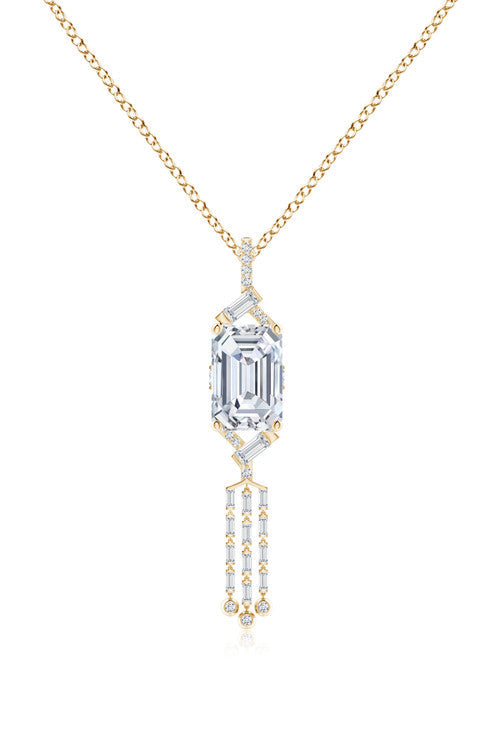 Buy Orient Express Lab-Grown 14K Gold Emerald Cut & Baguette Diamond Tassel Drop Pendant Necklace in 14K Yellow Gold Online 14K Yellow Gold