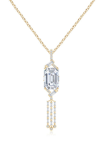 Buy Orient Express Lab-Grown 14K Gold Emerald Cut & Baguette Diamond Tassel Drop Pendant Necklace in 14K Yellow Gold Online 14K Yellow Gold