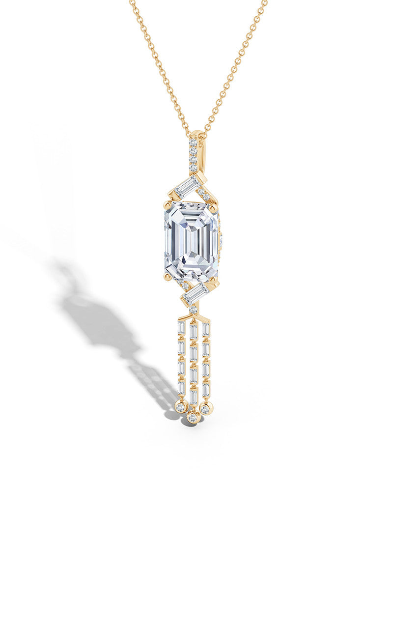 Buy Orient Express Lab-Grown 14K Gold Emerald Cut & Baguette Diamond Tassel Drop Pendant Necklace in 14K Yellow Gold Online 14K Yellow Gold