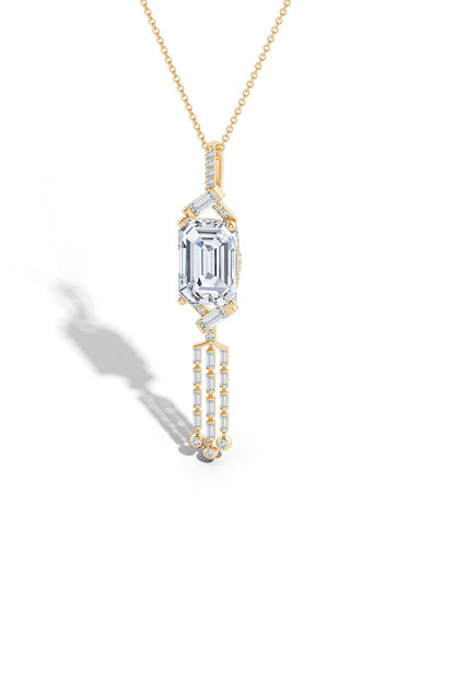 Buy Orient Express Lab-Grown 14K Gold Emerald Cut & Baguette Diamond Tassel Drop Pendant Necklace in 14K Yellow Gold Online 14K Yellow Gold