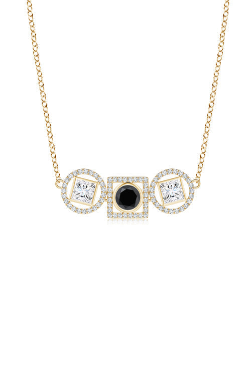Buy Infinity 14K Gold with Black & White Diamond Three Stone Halo Necklace in 14K Yellow Gold Online 14K Yellow Gold