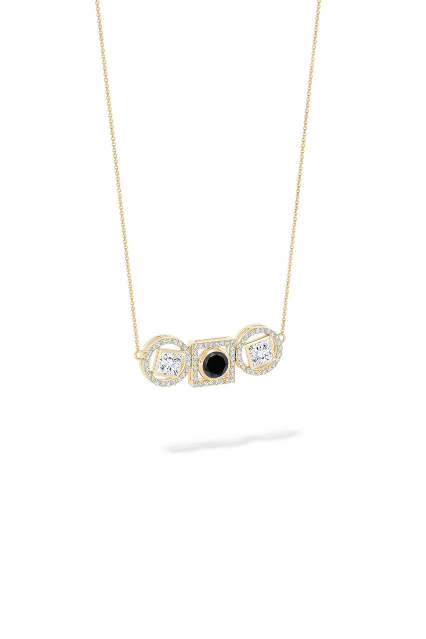 Buy Infinity 14K Gold with Black & White Diamond Three Stone Halo Necklace in 14K Yellow Gold Online 14K Yellow Gold