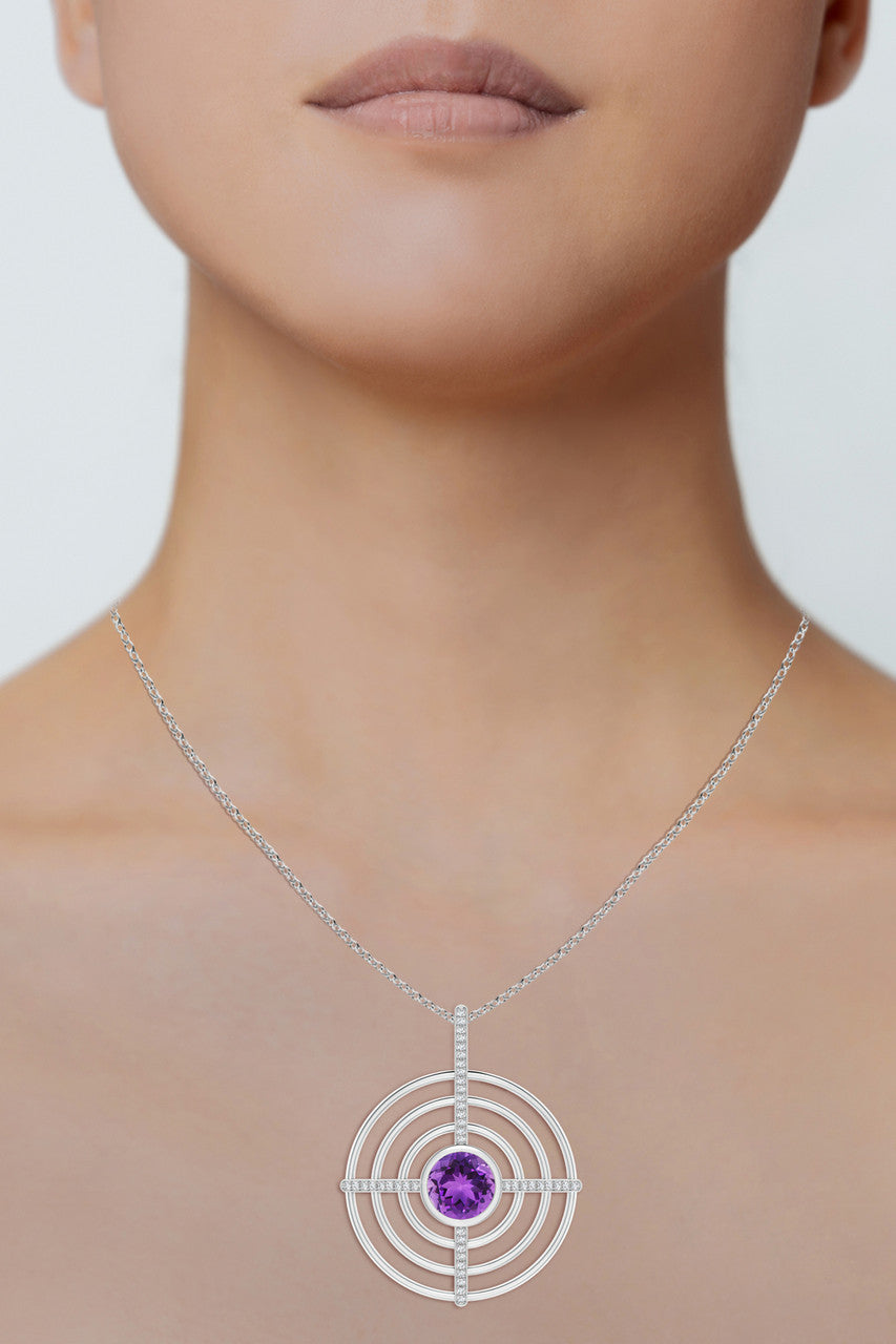 Buy Infinity Concentric Circle 14K Gold and Amethyst Pendant Necklace in 14K White Gold Online 14K White Gold