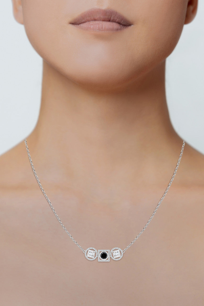 Buy Infinity 14K Gold with Black & White Diamond Three Stone Halo Necklace in 14K White Gold Online 14K White Gold