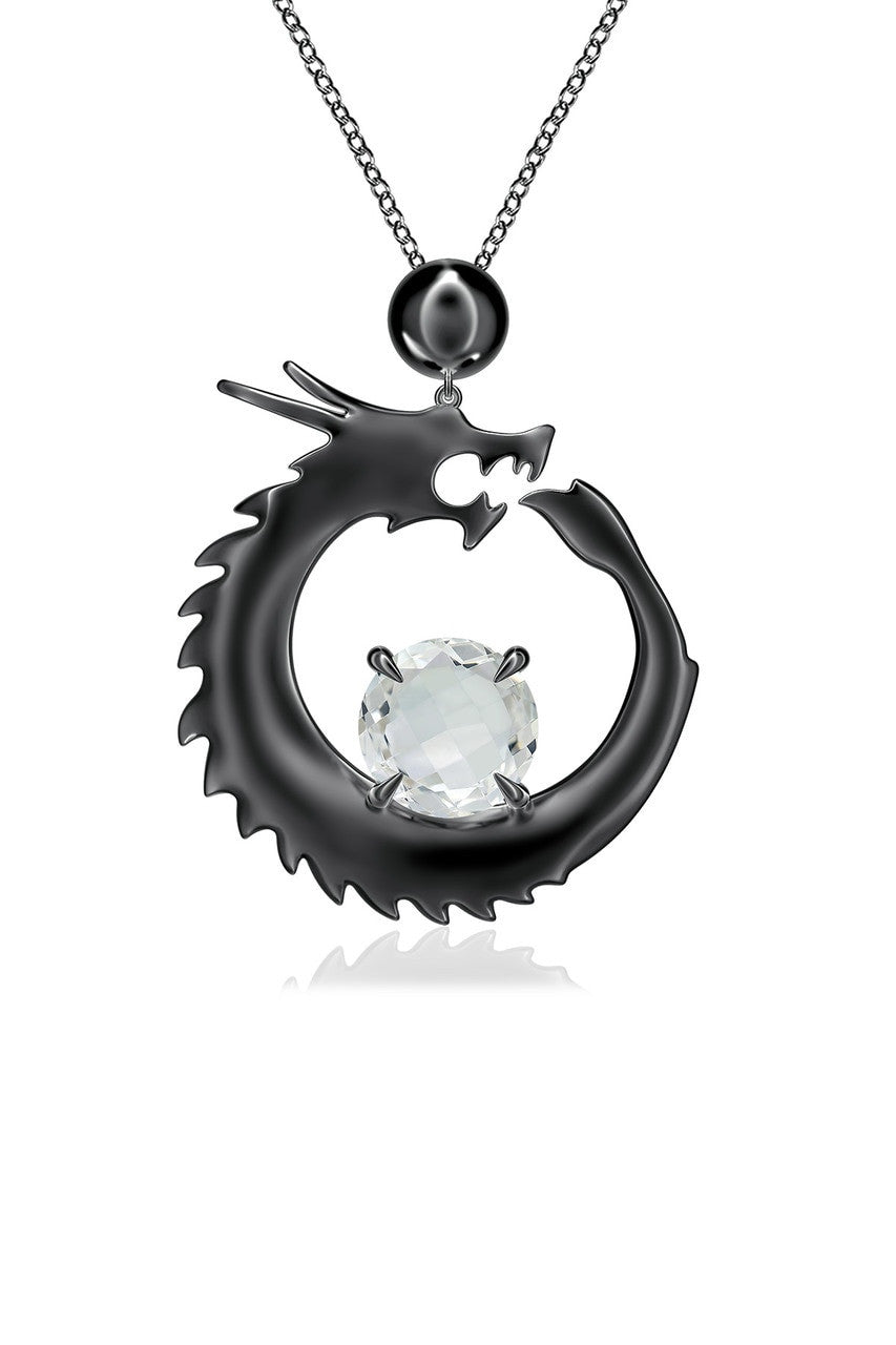 Buy Dragon Midnight Silver & White Topaz Slider Pendant Necklace in Midnight Silver Online Midnight Silver
